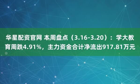 华星配资官网 本周盘点(3.16-3.20):学大教育周跌4.91%,主力资金合计净流出917.81万元